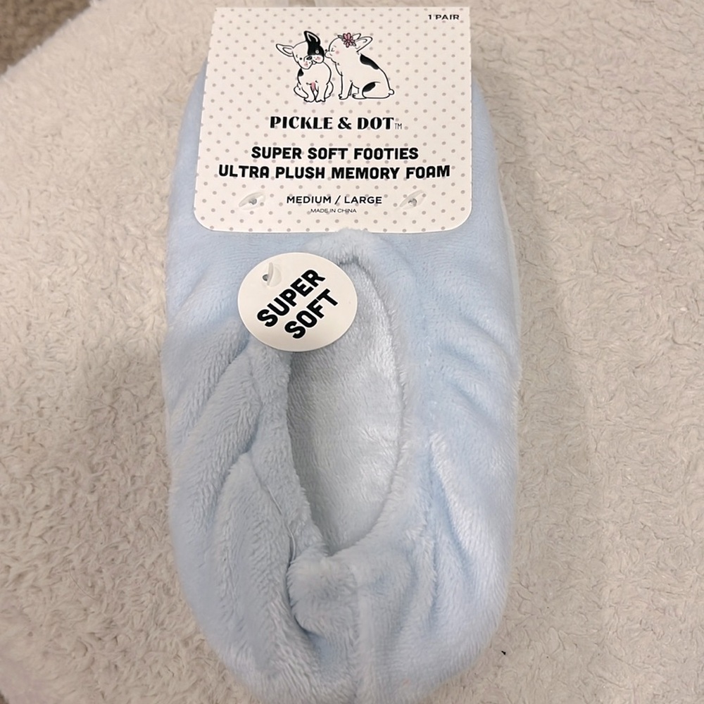 New in Package. Slippers Socks Footies Size Medium/Large in Light Blue